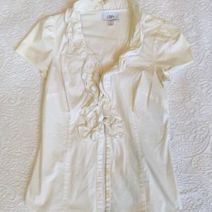 Ann Taylor Loft short sleeve ruffle top (White)